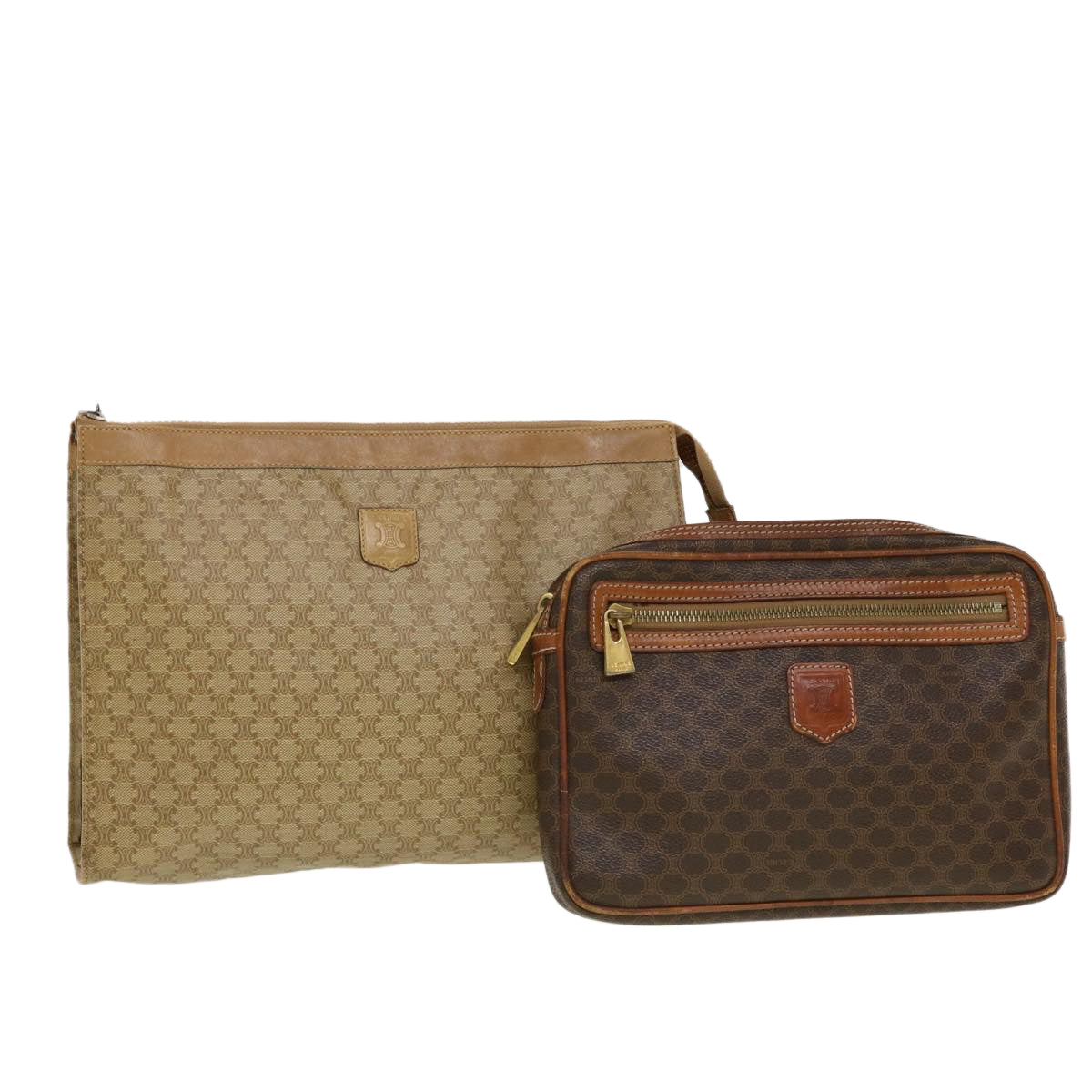 Luxury CELINE Macadam Canvas Clutch Bag PVC Leather 2Set Beige Brown 5507