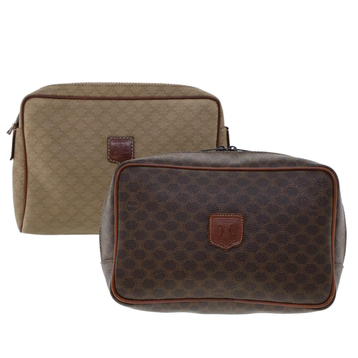 Luxury CELINE Macadam Canvas Clutch Bag PVC Leather 2Set Beige Brown 6264