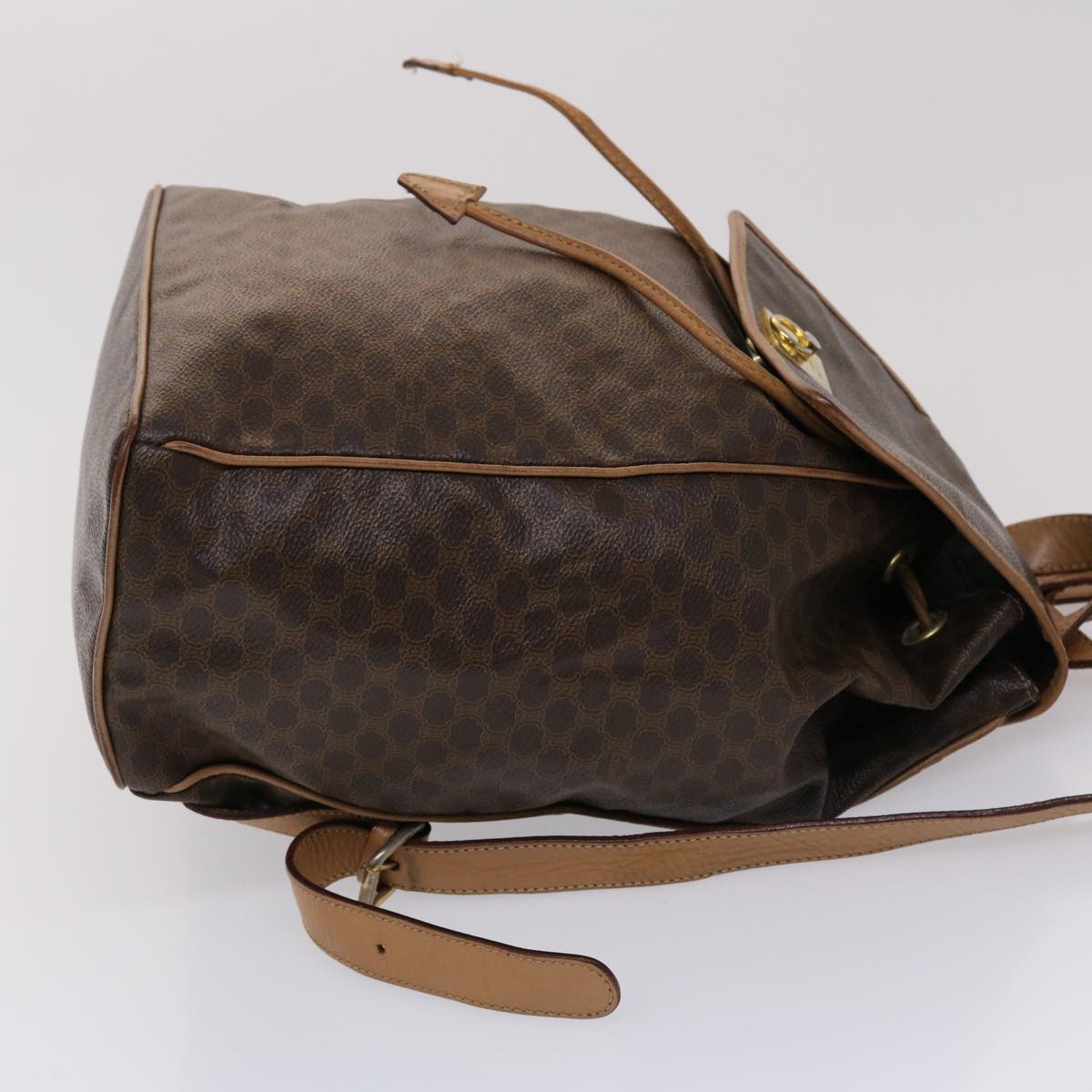 Luxury CELINE Macadam Canvas Backpack PVC Leather Brown  6391