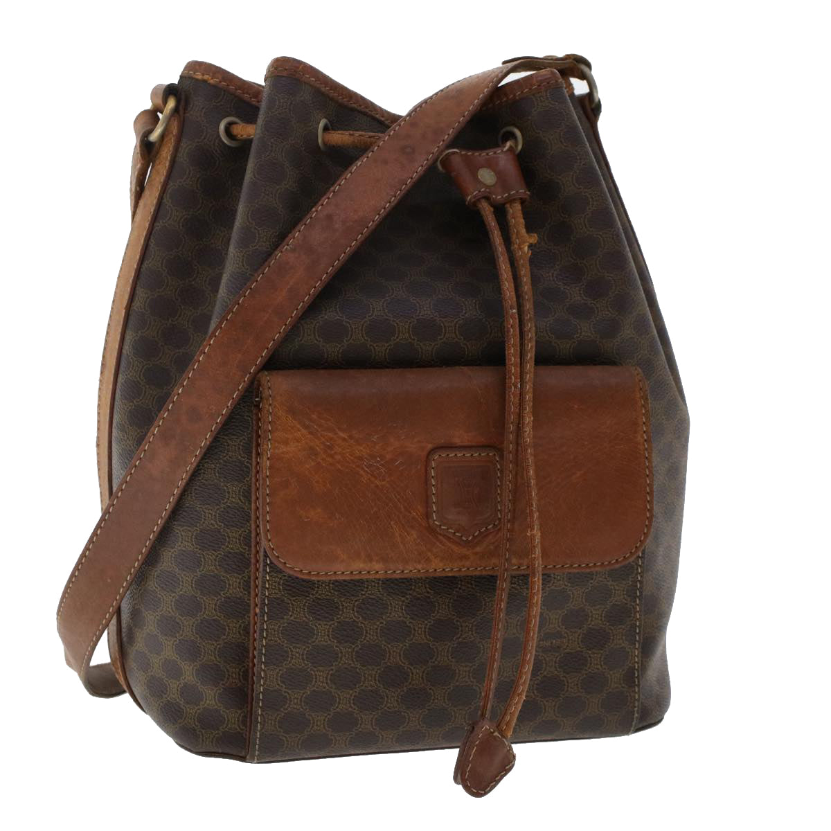 Luxury CELINE Macadam Canvas Shoulder Bag PVC Leather Brown  6871