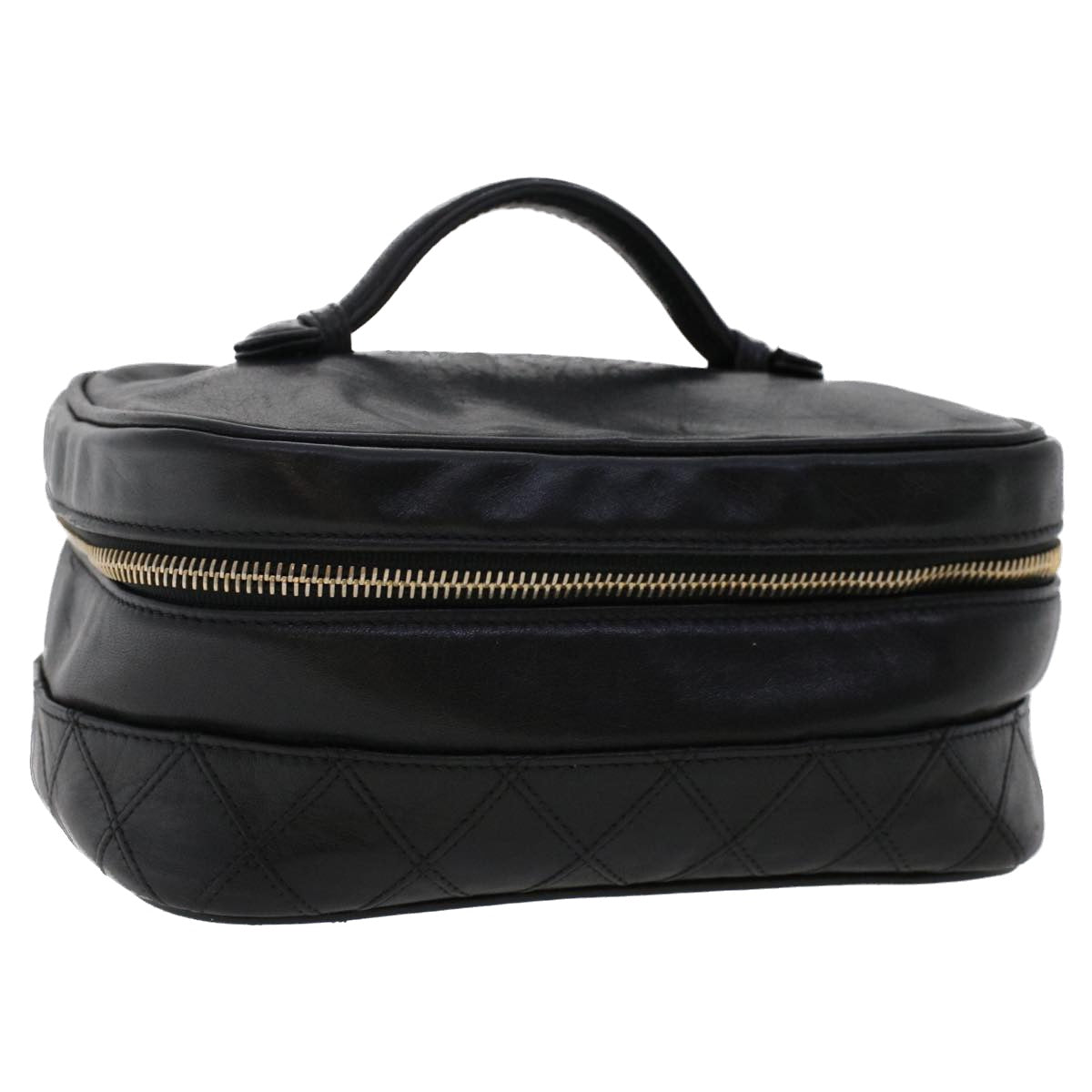 CHANEL Bicolole Vanity Cosmetic Pouch Leather Black CC  bs6921