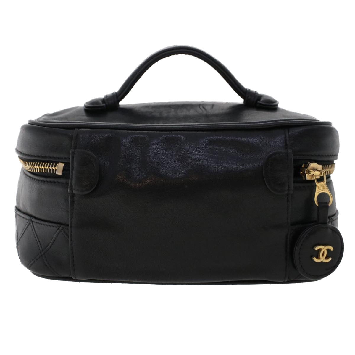 CHANEL Bicolole Vanity Cosmetic Pouch Leather Black CC  bs6921