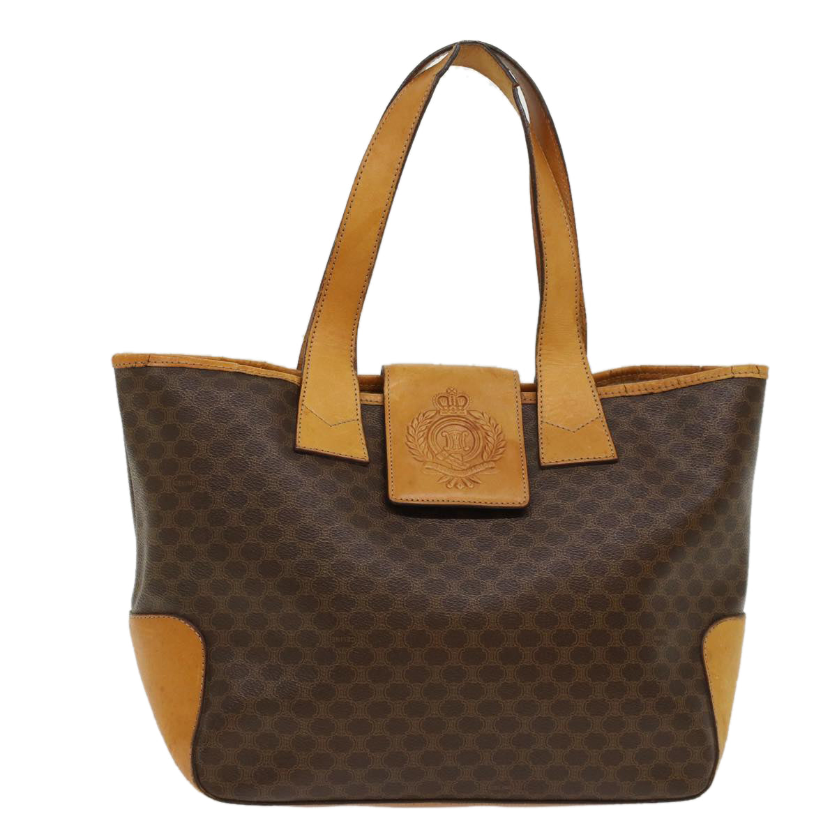 Luxury CELINE Macadam Canvas Shoulder Bag PVC Leather Brown  7113