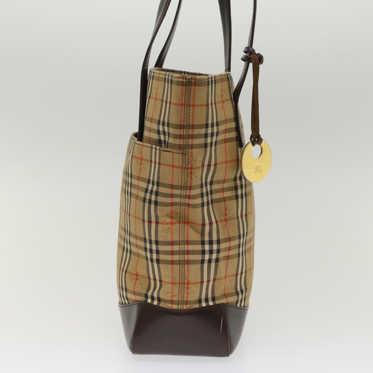 Luxury Burberry Nova Check Hand Bag Nylon Beige Auth bs7211