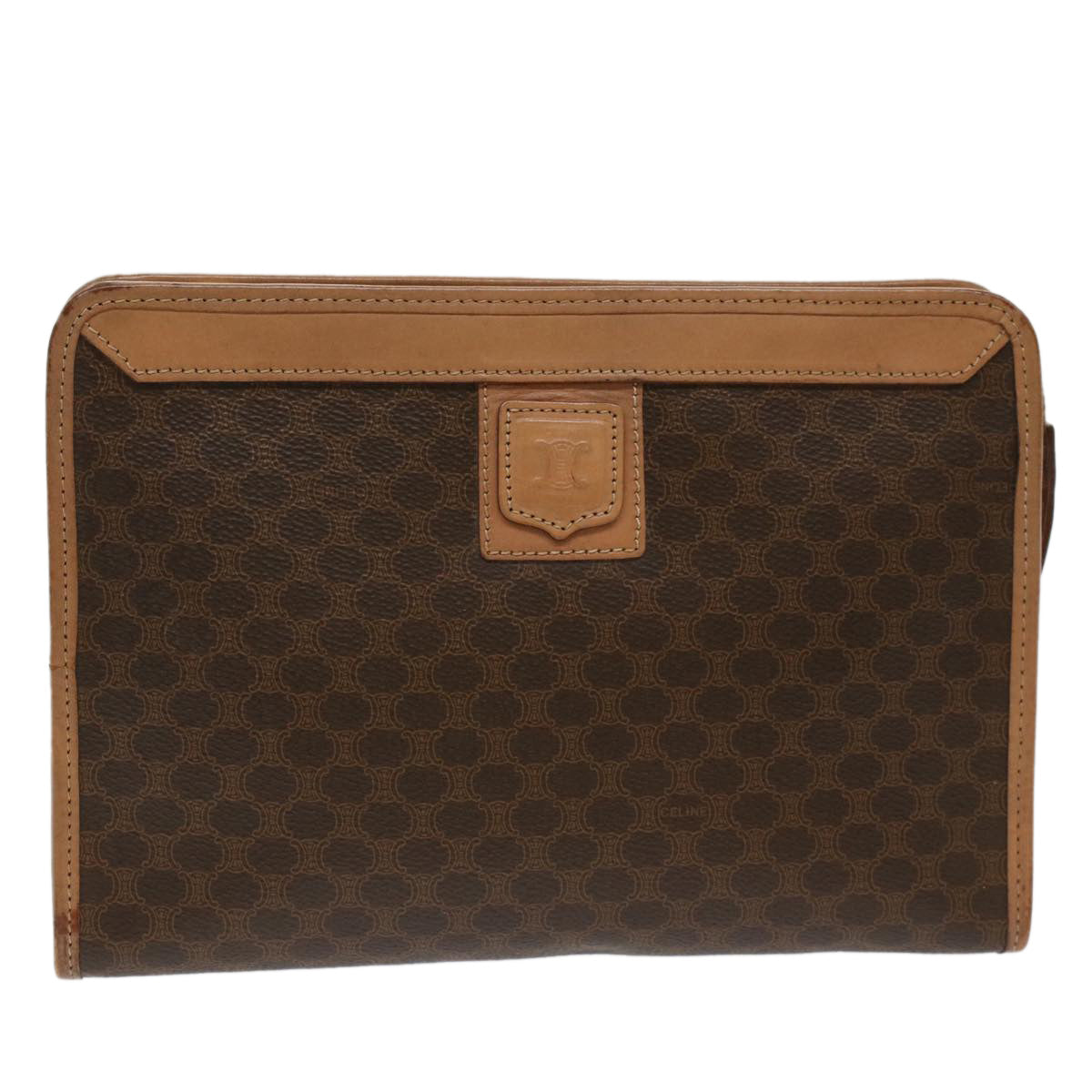 Luxury CELINE Macadam Canvas Clutch Bag PVC Leather Beige Brown  7212