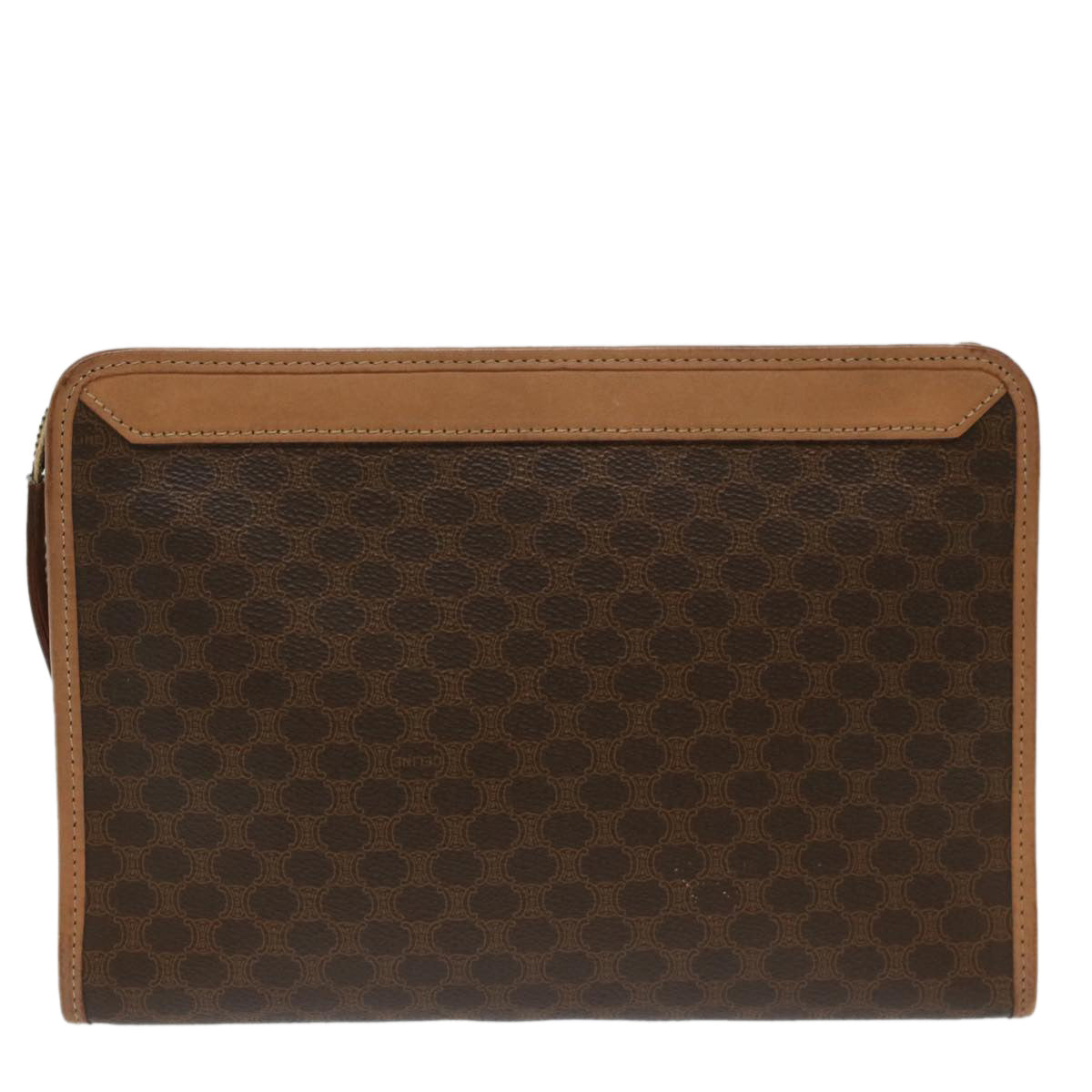 Luxury CELINE Macadam Canvas Clutch Bag PVC Leather Beige Brown  7212
