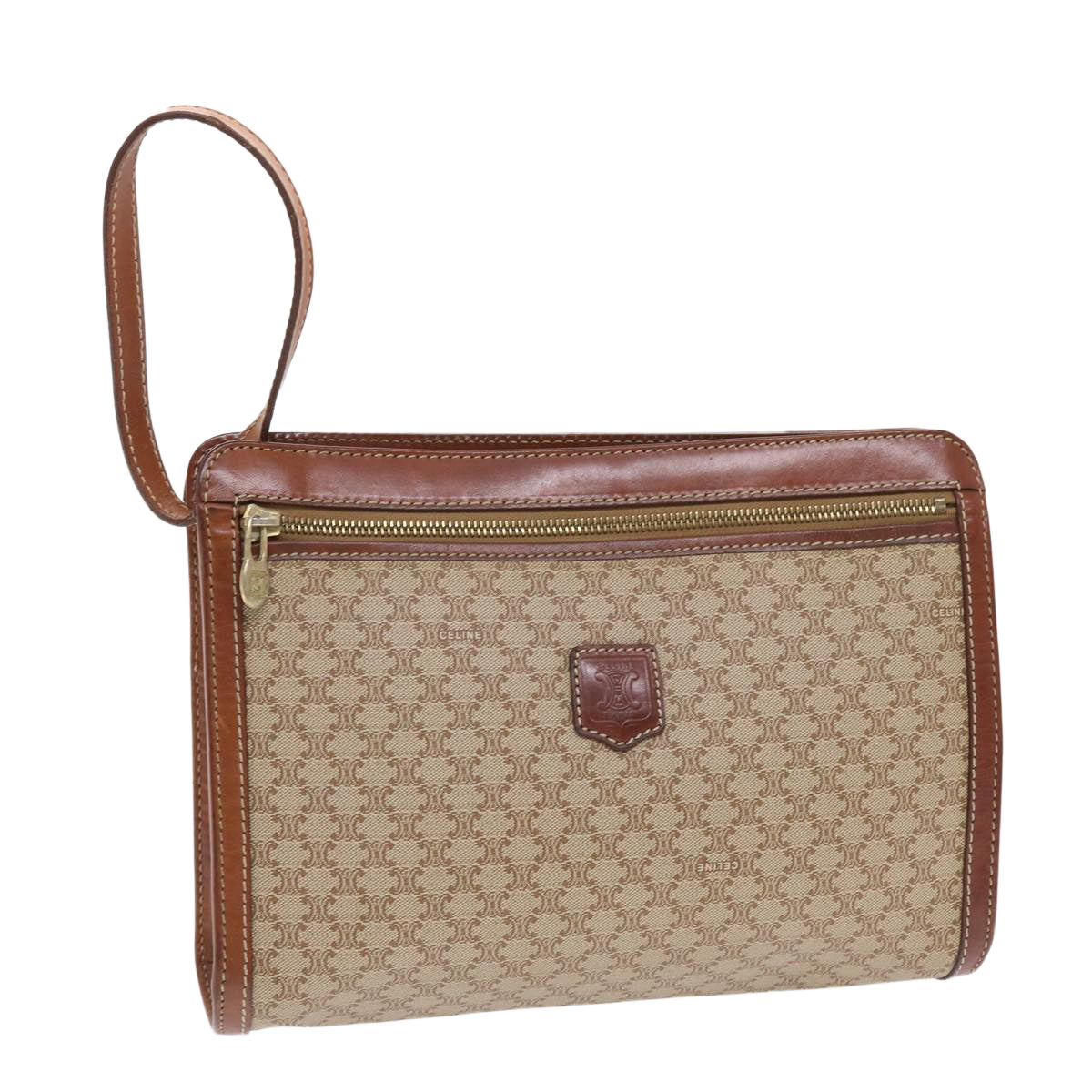 Luxury CELINE Macadam Canvas Clutch Bag PVC Leather Beige Brown 7213
