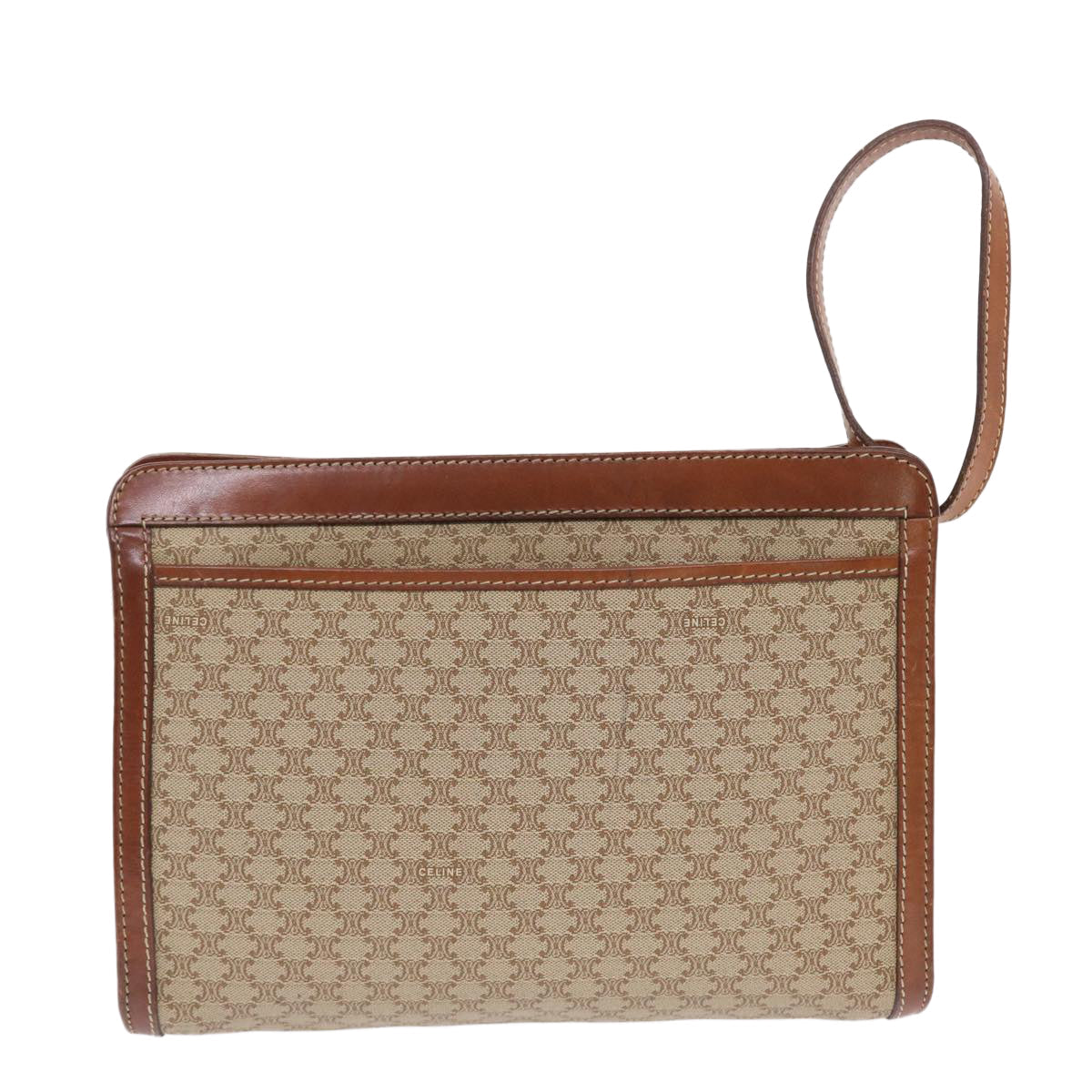 Luxury CELINE Macadam Canvas Clutch Bag PVC Leather Beige Brown 7213