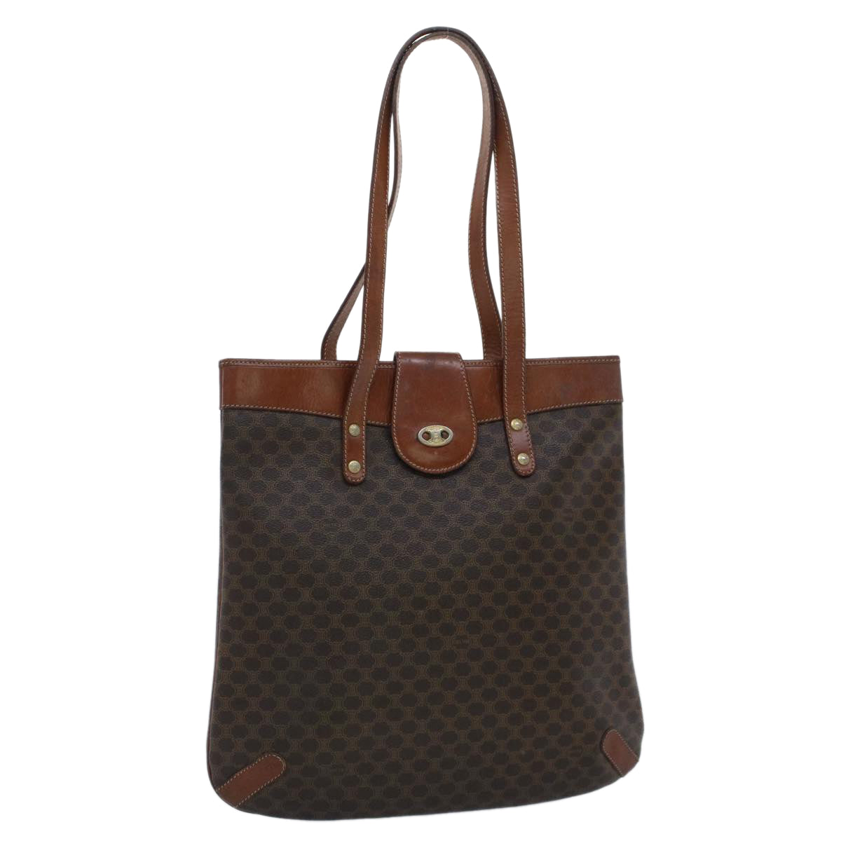 Luxury CELINE Macadam Canvas Shoulder Bag PVC Leather Brown  7491