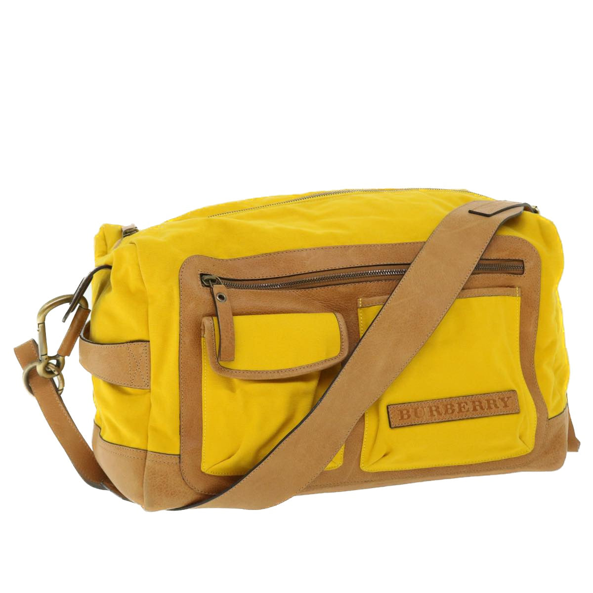 Luxury Burberry Shoulder Bag Canvas Leather Yellow Auth bs7538