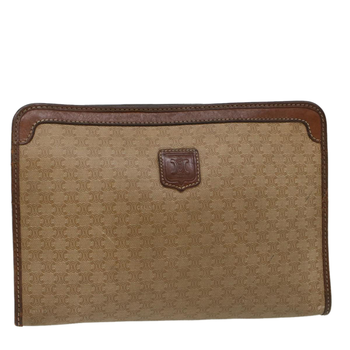 Luxury CELINE Macadam Canvas Clutch Bag Leather Beige  7544
