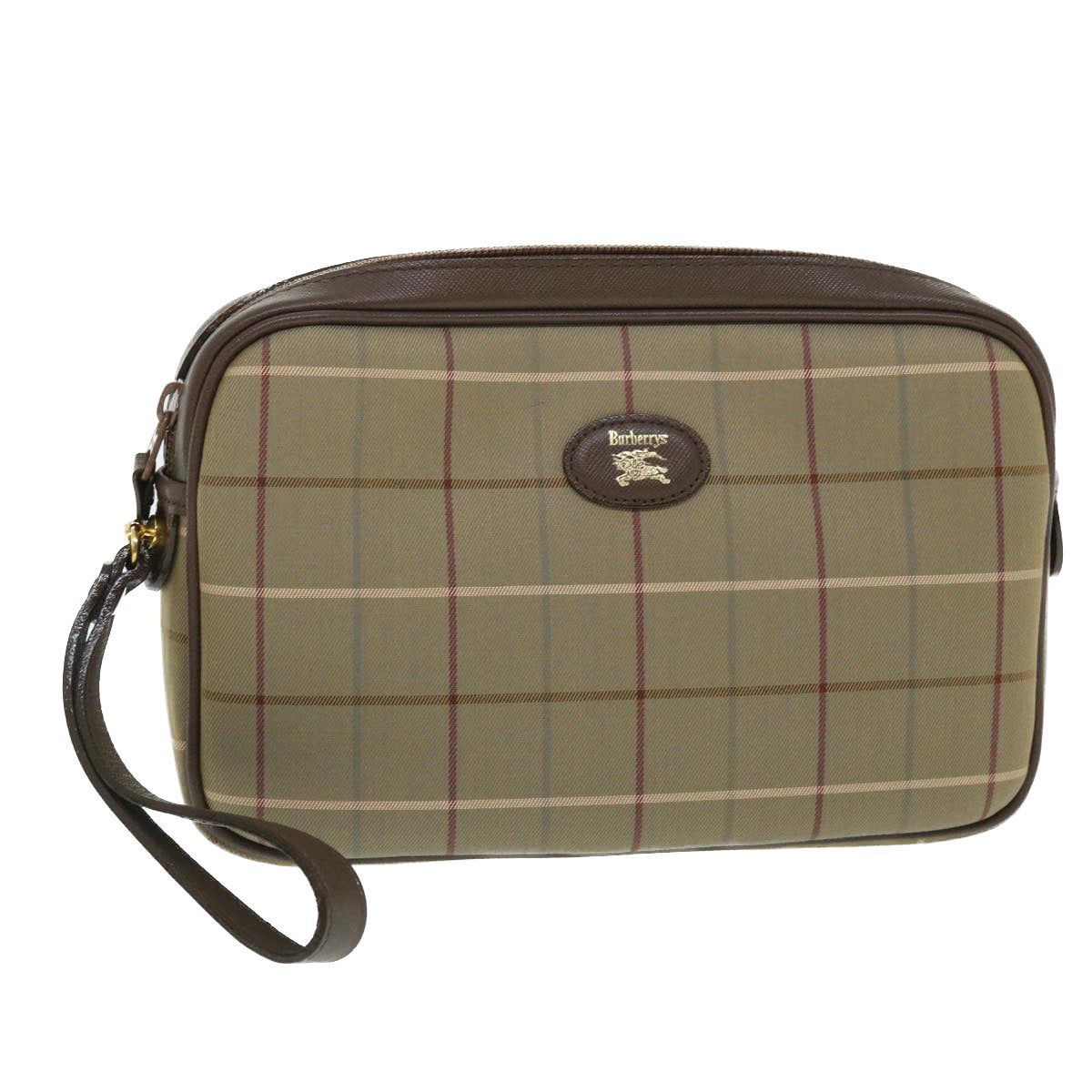 Luxury BurberrySs Nova Check Clutch Bag Canvas Leather Brown Auth bs7645