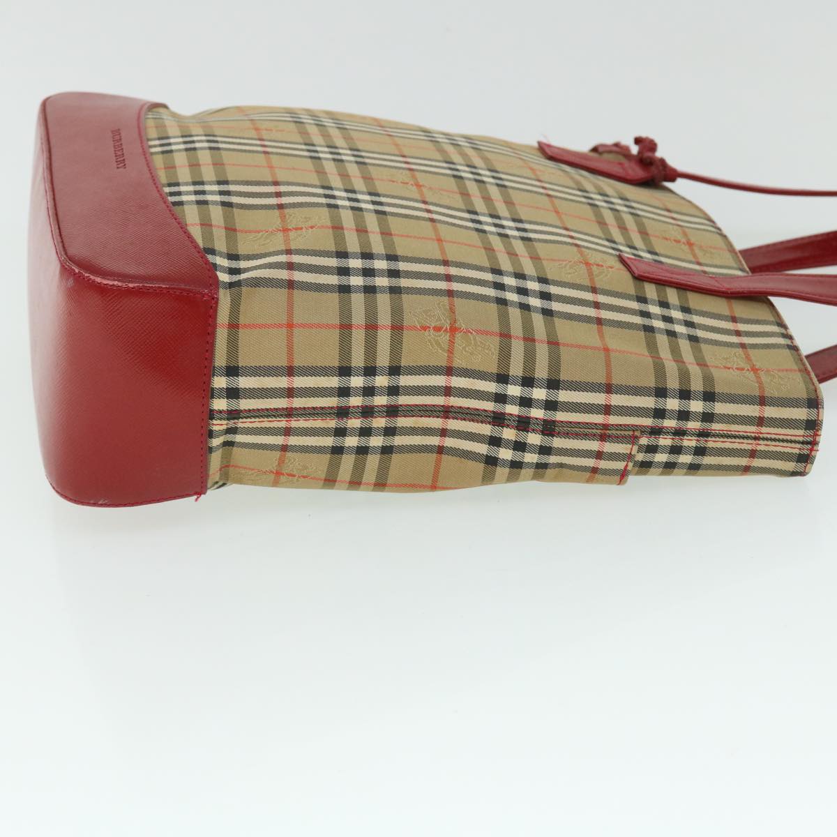Luxury Burberry Nova Check Tote Bag Canvas Leather Red Beige black Auth bs8128