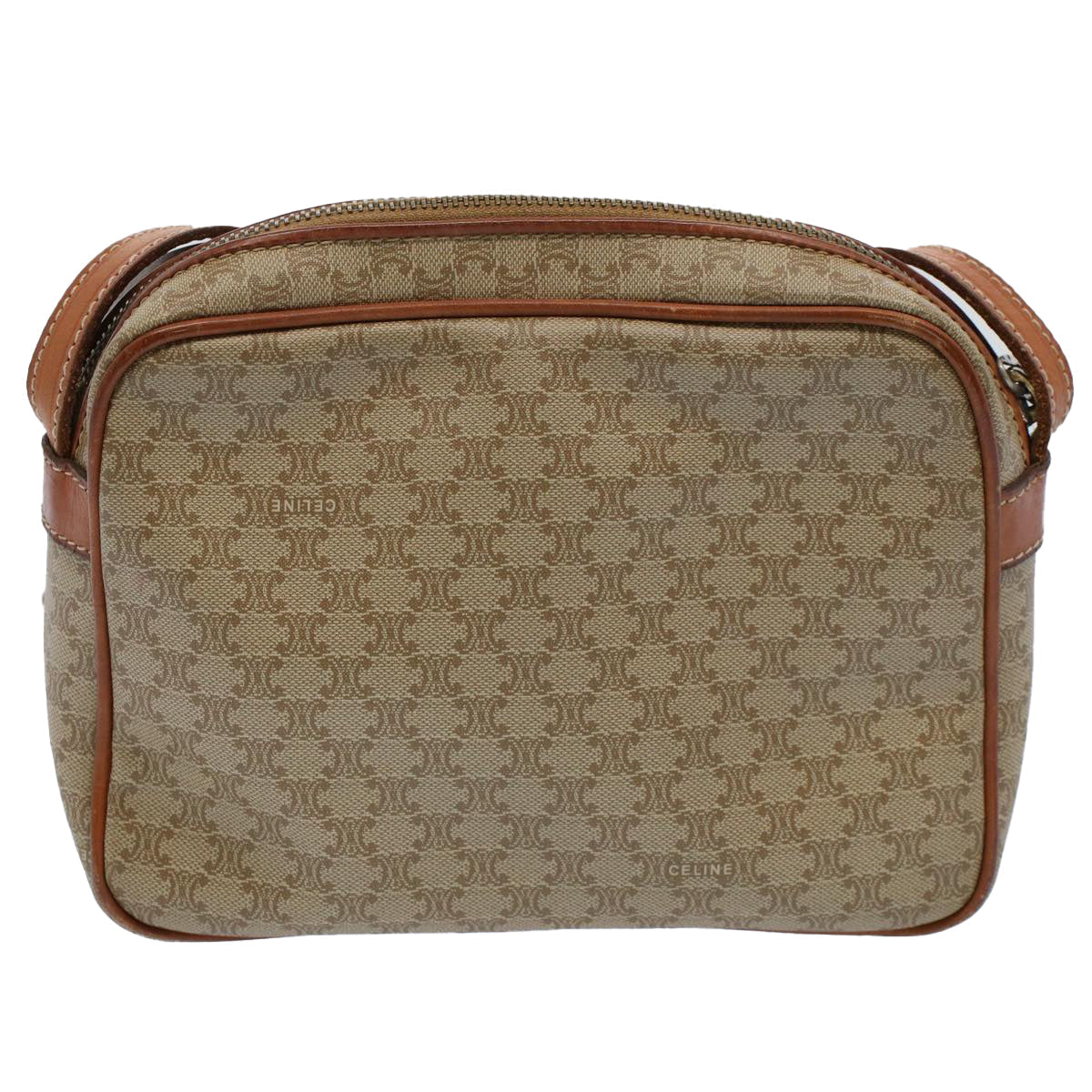 Luxury CELINE Macadam Canvas Shoulder Bag Leather Beige  8427