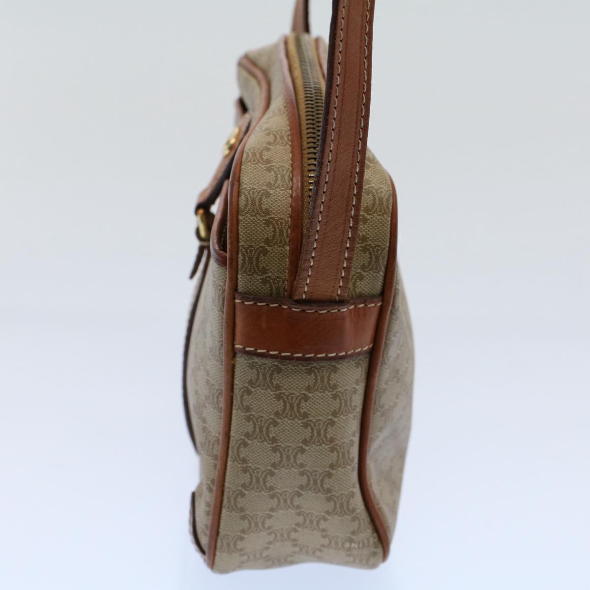 Luxury CELINE Macadam Canvas Shoulder Bag Leather Beige  8427