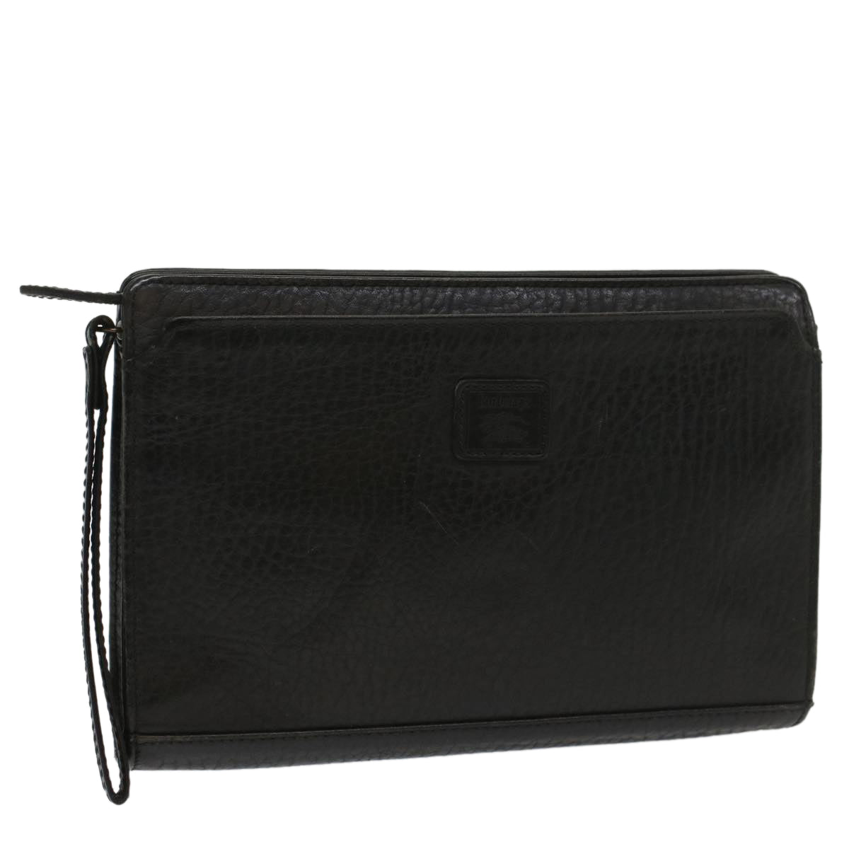 Luxury BurberrySs Clutch Bag Leather Black Auth bs8538