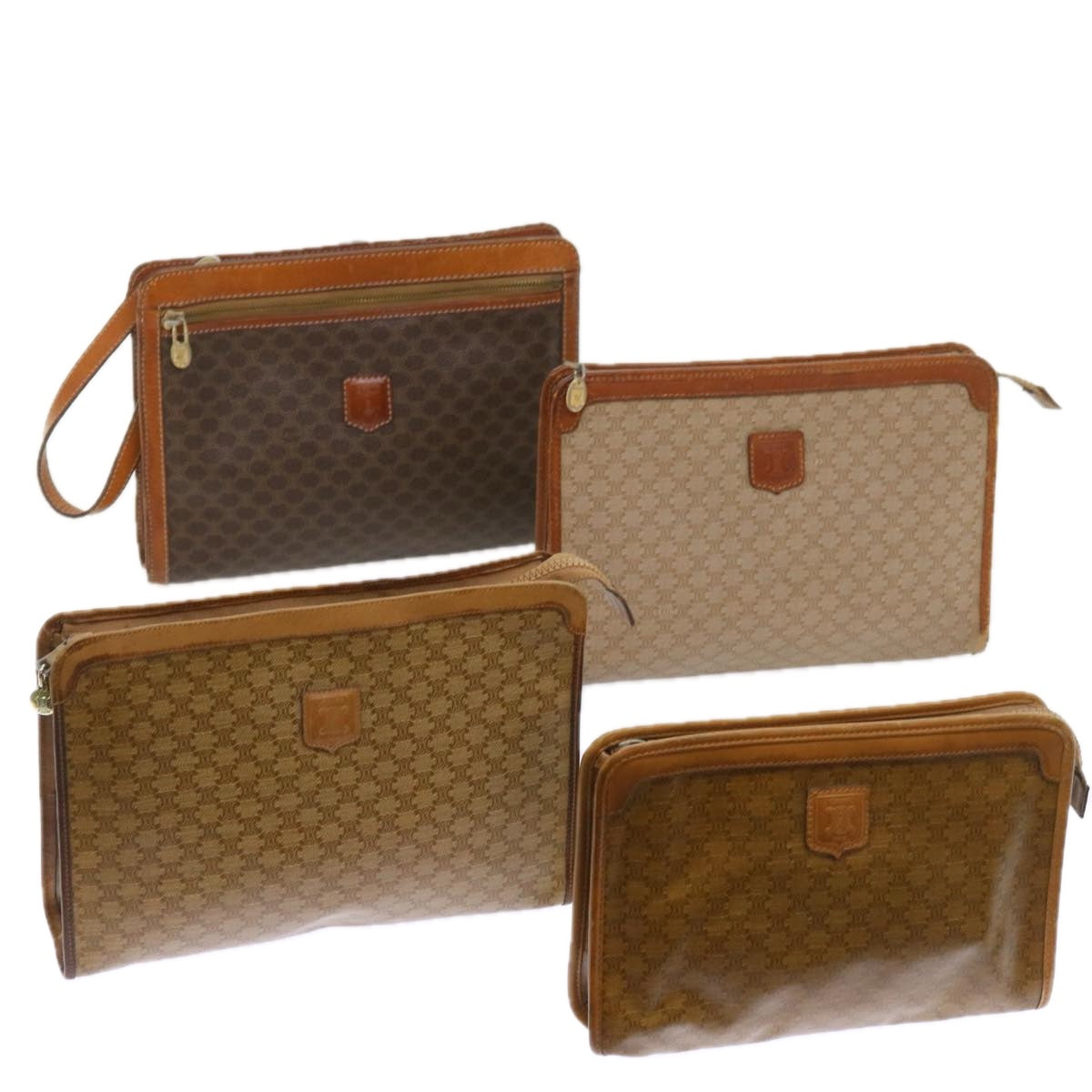 Luxury CELINE Macadam Canvas Clutch Bag PVC Leather 4Set Brown Beige  8705