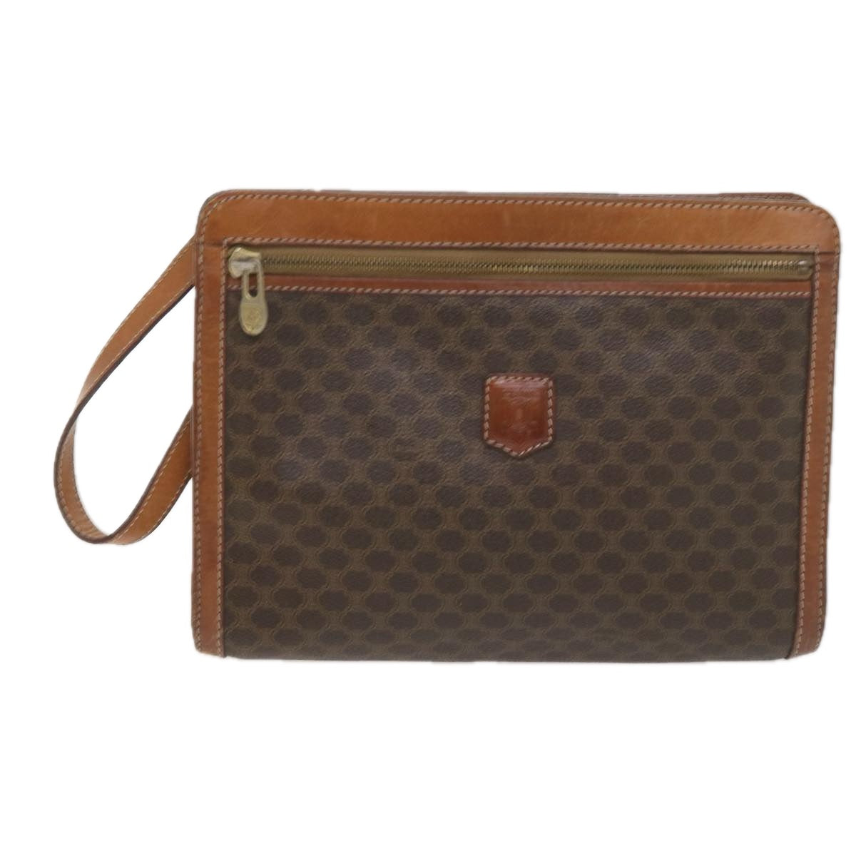 Luxury CELINE Macadam Canvas Clutch Bag PVC Leather 4Set Brown Beige  8705