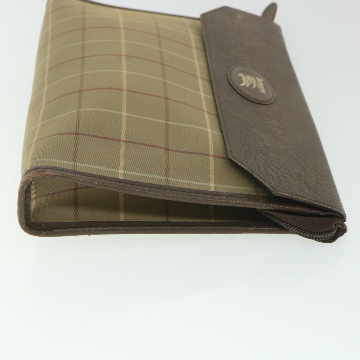 Luxury BurberrySs Nova Check Clutch Bag Nylon Canvas Brown Auth bs9092