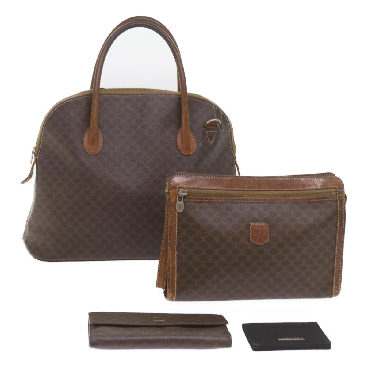 Luxury CELINE Macadam Canvas Wallet clutch Hand Bag PVC 4Set Brown Black 9870