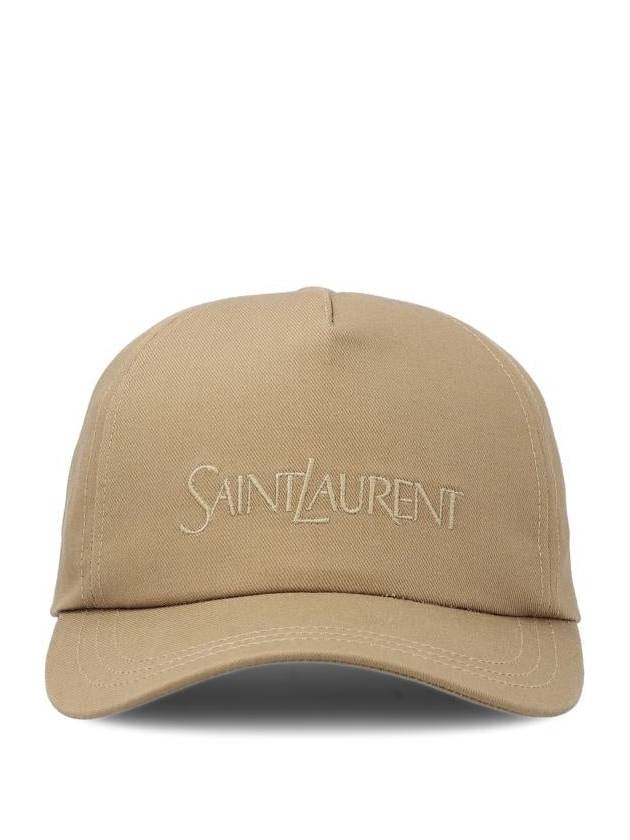 Luxury Saint Laurent Trending 2025 Embroidered Logo Gabardine Weave Cotton Ball Cap Beige