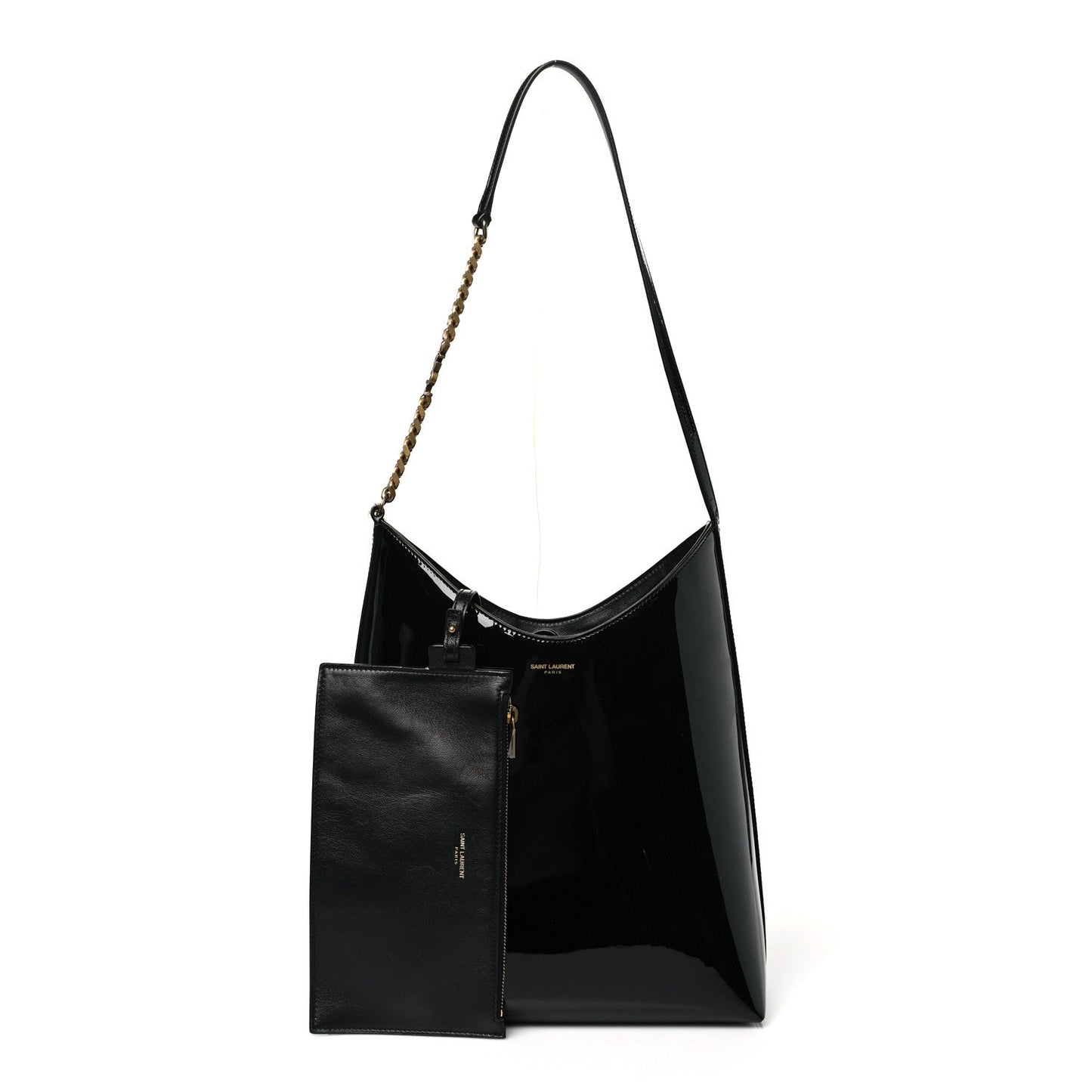 Saint Laurent Patent Calfskin Rendez-Vous Hobo Black