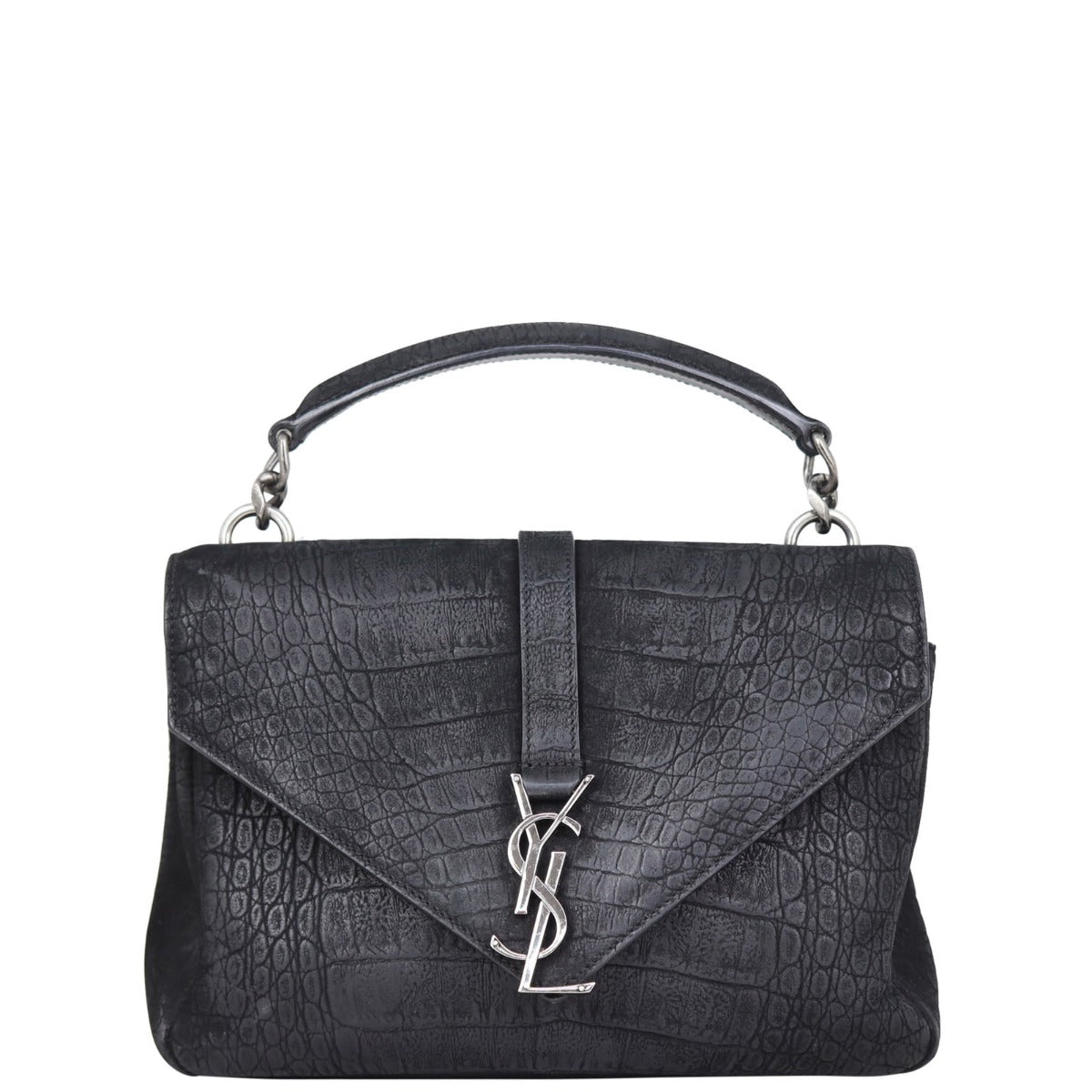 Saint Laurent College Medium Croc-Embossed Nubuck