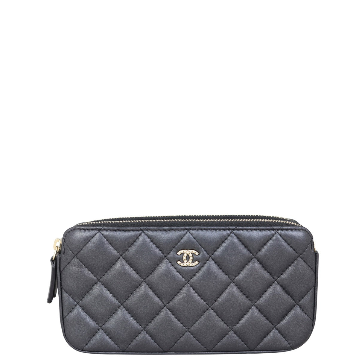 Chanel CC Double Zip Clutch with Pearl Chain