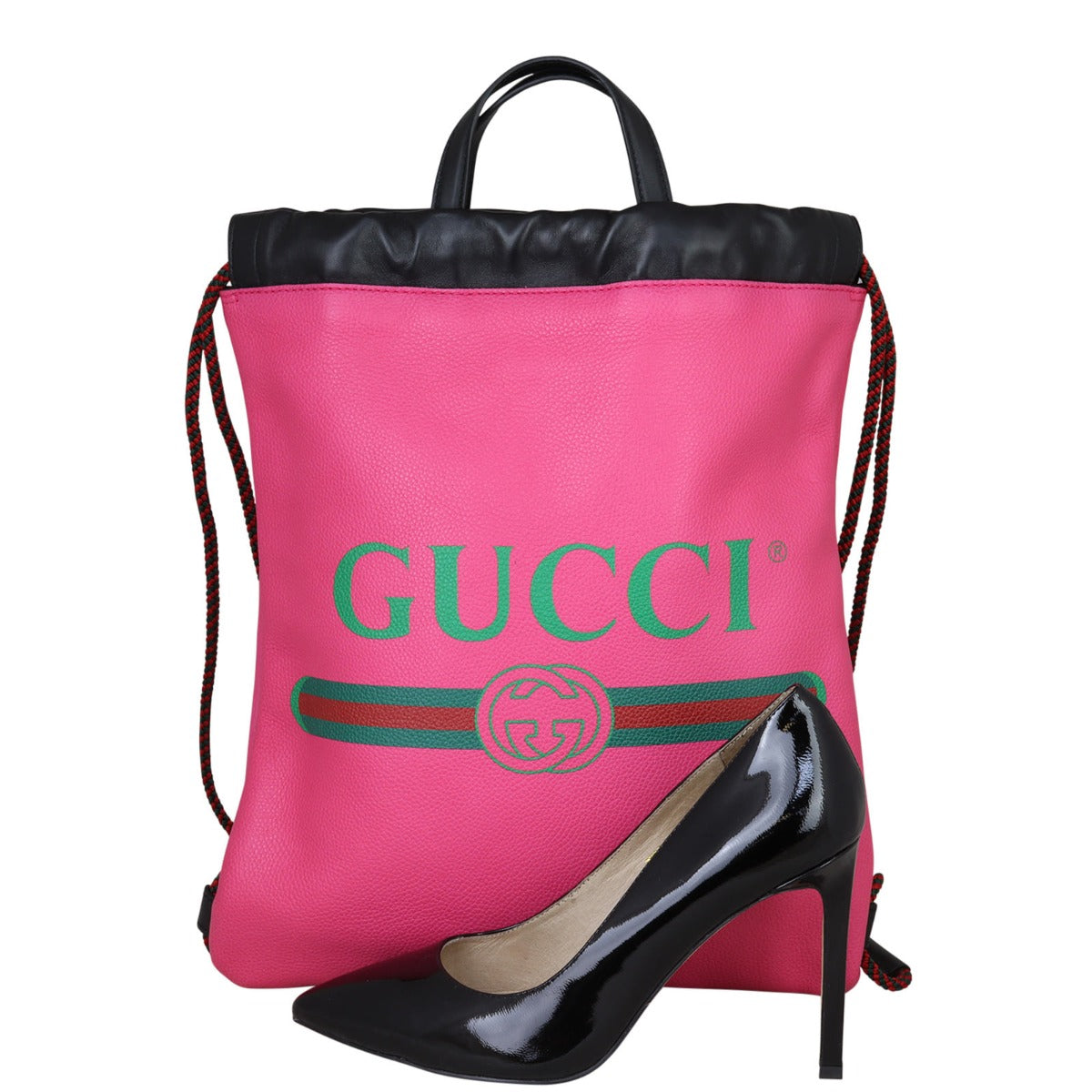 Gucci Leather Logo Drawstring Backpack Small