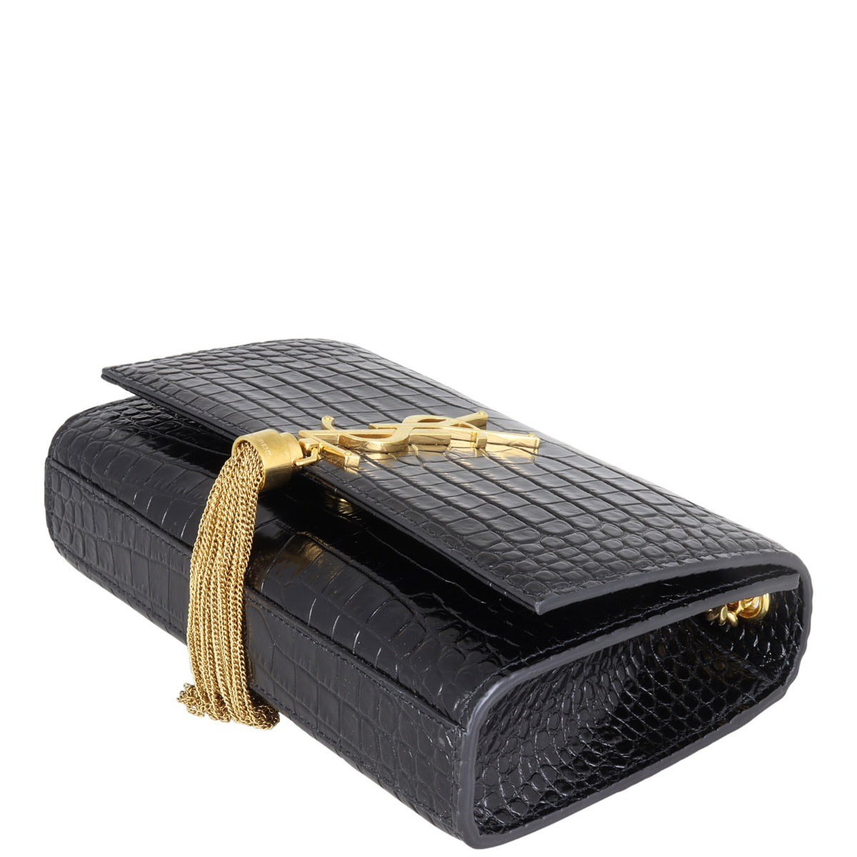 Saint Laurent Kate Tassel Chain Bag Small Croc Embossed