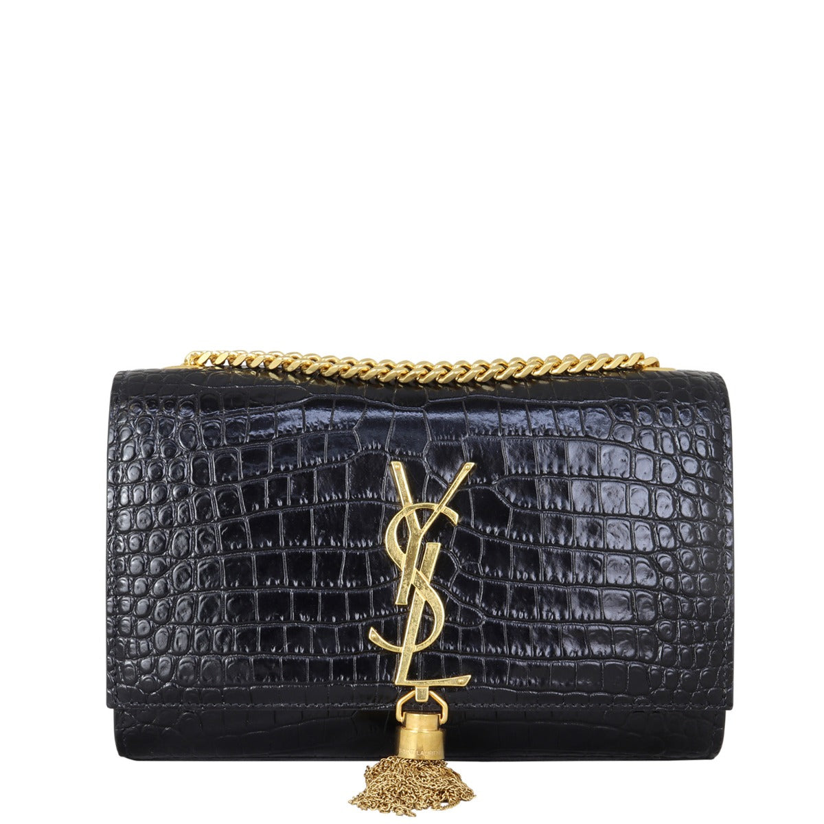 Saint Laurent Kate Tassel Chain Bag Small Croc Embossed