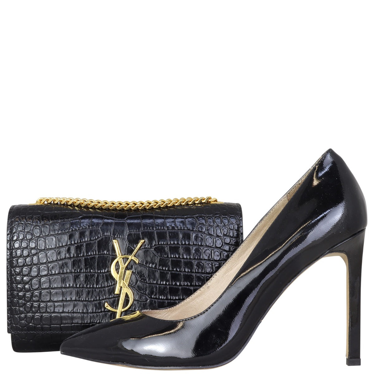 Saint Laurent Kate Tassel Chain Bag Small Croc Embossed