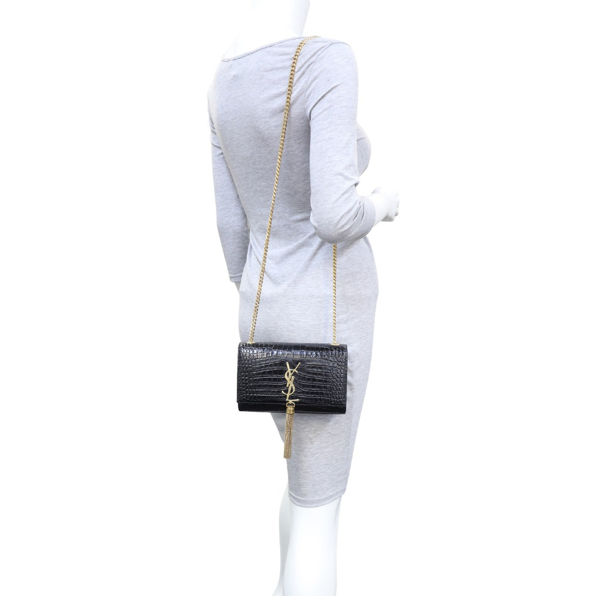 Saint Laurent Kate Tassel Chain Bag Small Croc Embossed