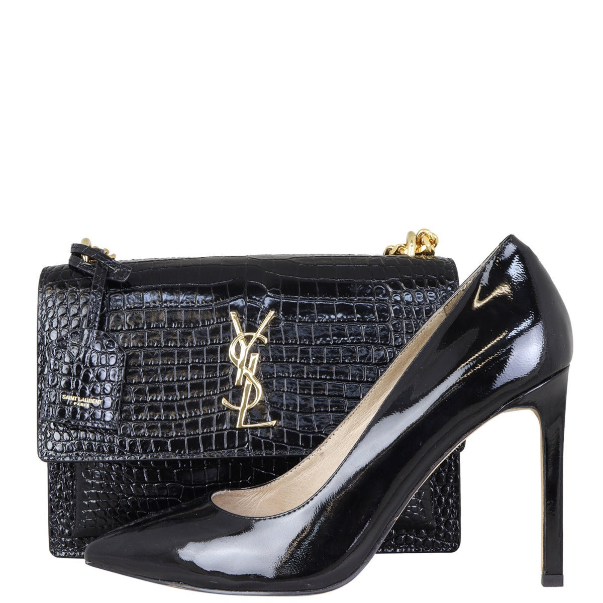 Saint Laurent Sunset Medium Croc-Embossed