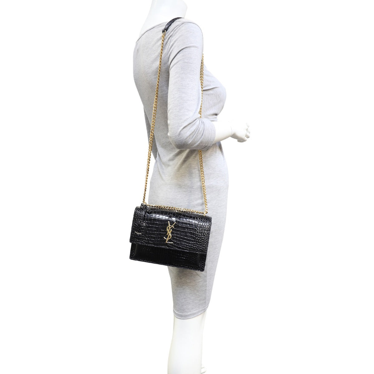 Saint Laurent Sunset Medium Croc-Embossed