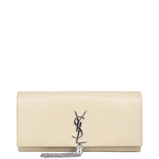 Saint Laurent Kate Tassel Clutch Croc-Embossed