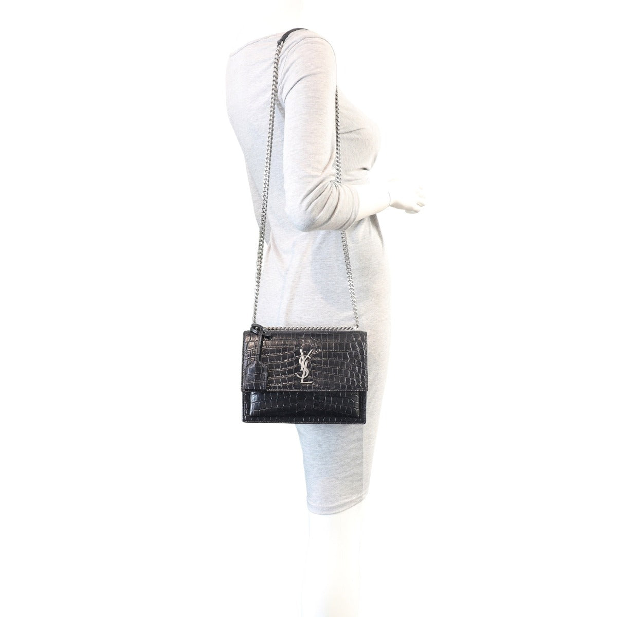 Saint Laurent Sunset Medium Croc-Embossed