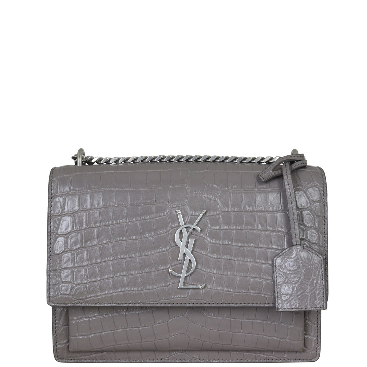 Saint Laurent Sunset Medium Croc-Embossed