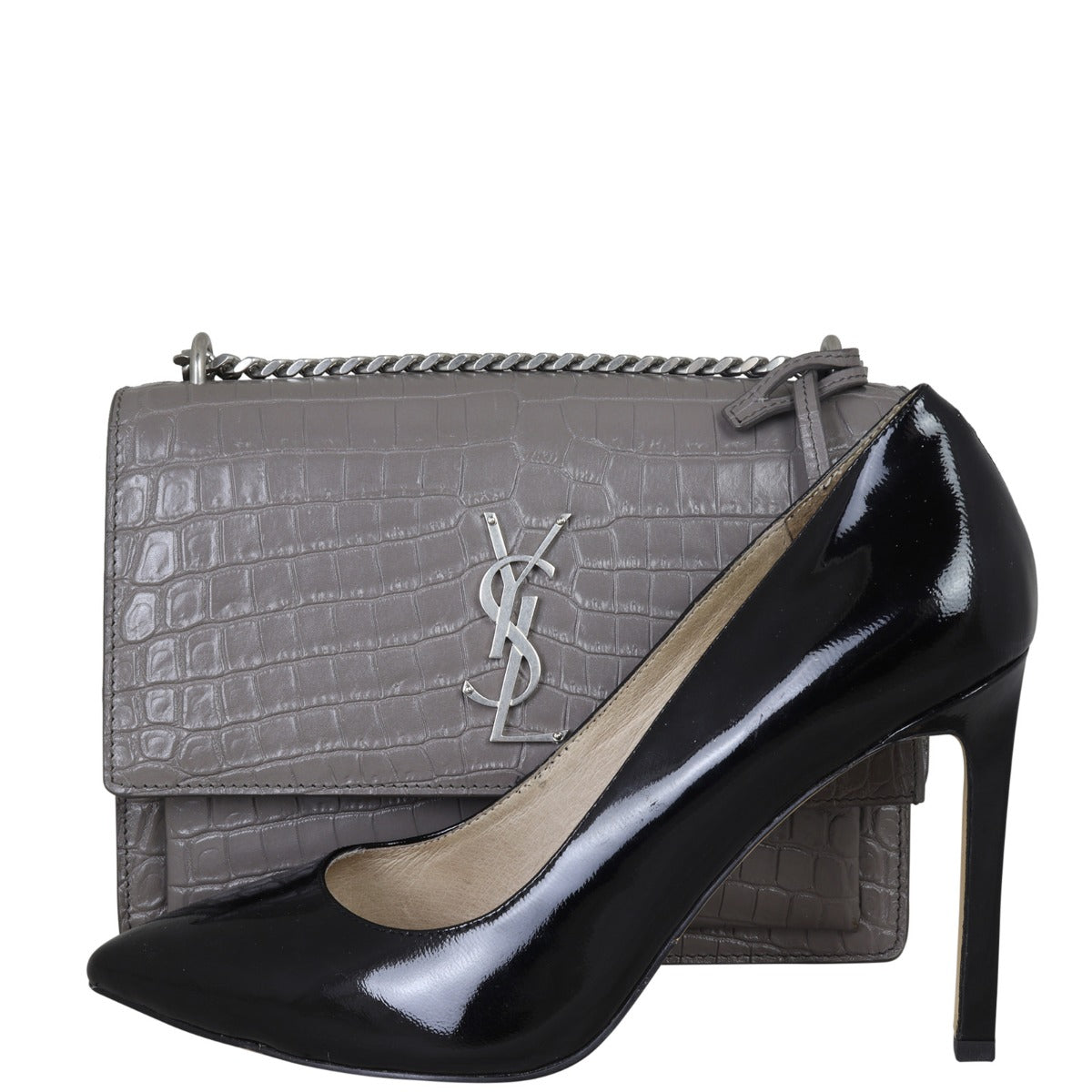 Saint Laurent Sunset Medium Croc-Embossed