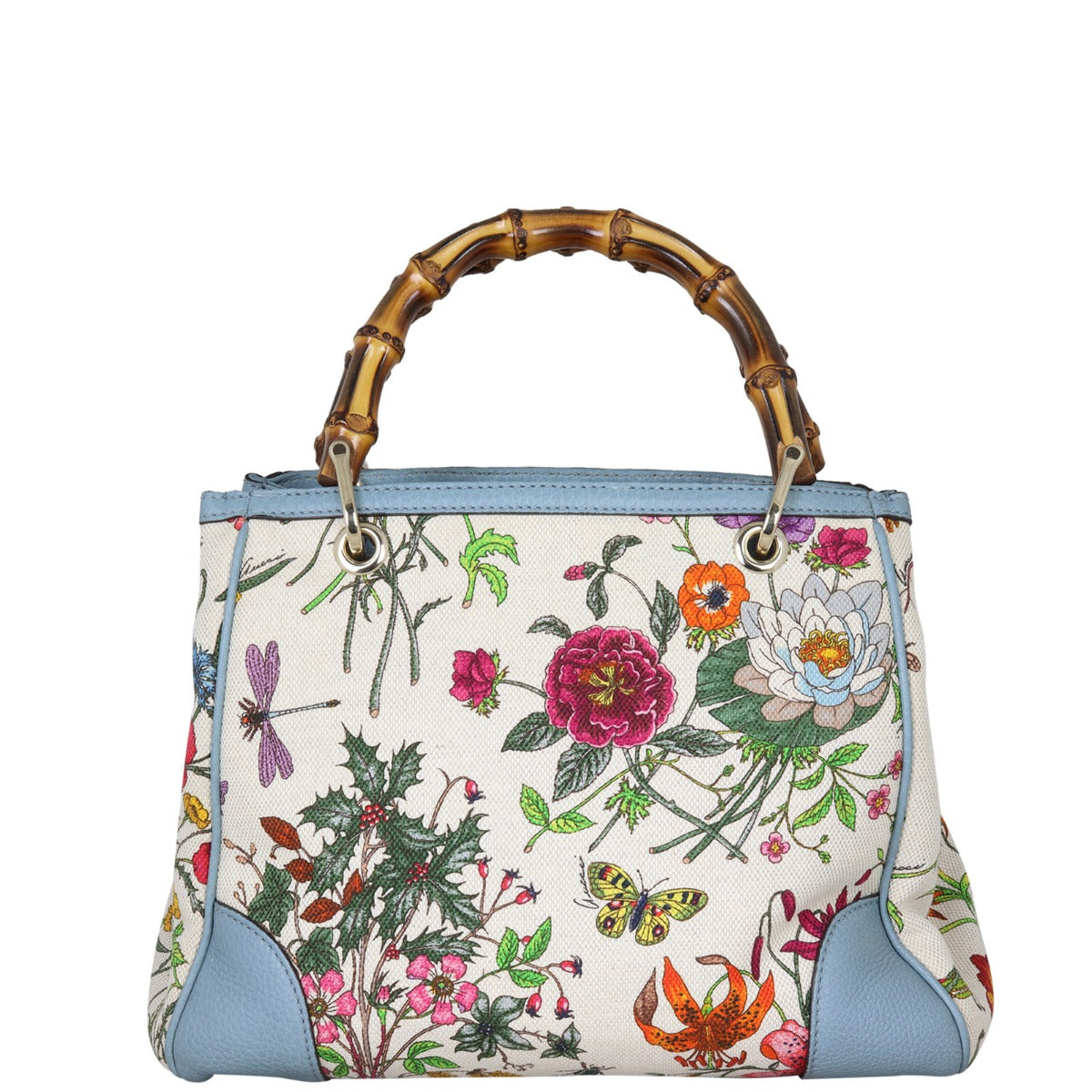Gucci Bamboo Handle Floral Canvas Tote