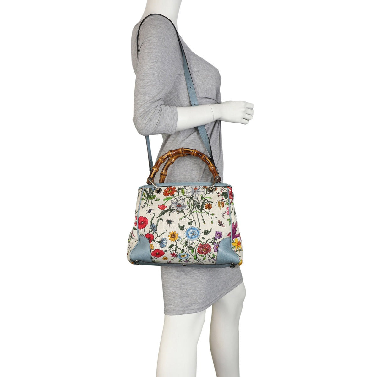 Gucci Bamboo Handle Floral Canvas Tote