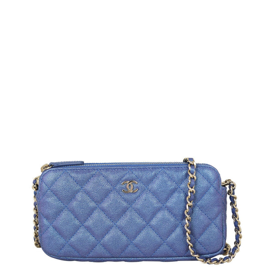 Chanel CC Double Zip Clutch with Chain | Blue