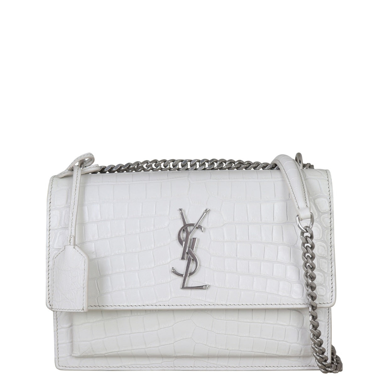 Saint Laurent Sunset Medium Croc-Embossed