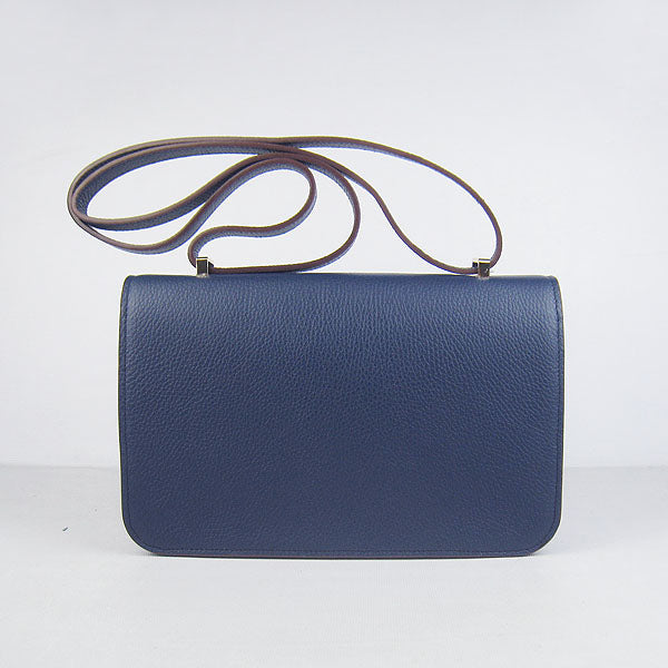 Luxury Hermes Calf Leather Message Bag H020 Dark Blue Golden