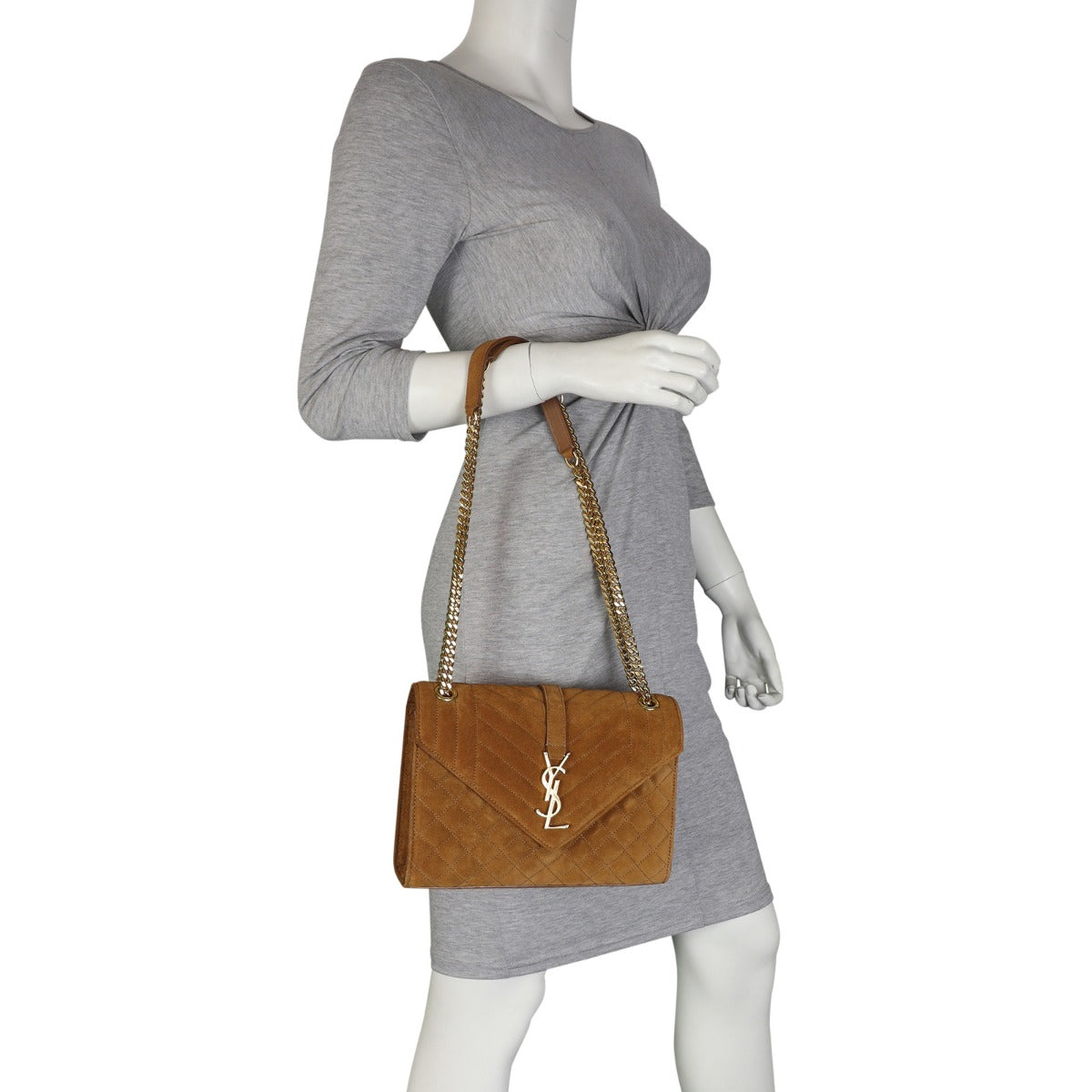 Saint Laurent Monogram Mix Matelasse Envelope Chain Bag Suede Medium