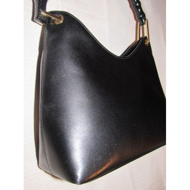 Gucci Vintage Pursesdesigner Purses Black Leather With V Top And Bamboo Handle Hobo Bag