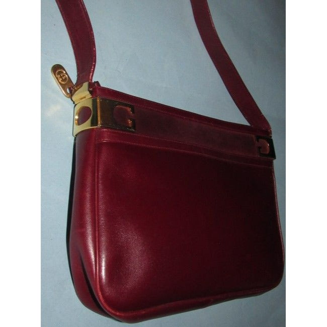Gucci Vintage Pursesdesigner Purses Burgundy With Gold Accents Leather Hobo Bag