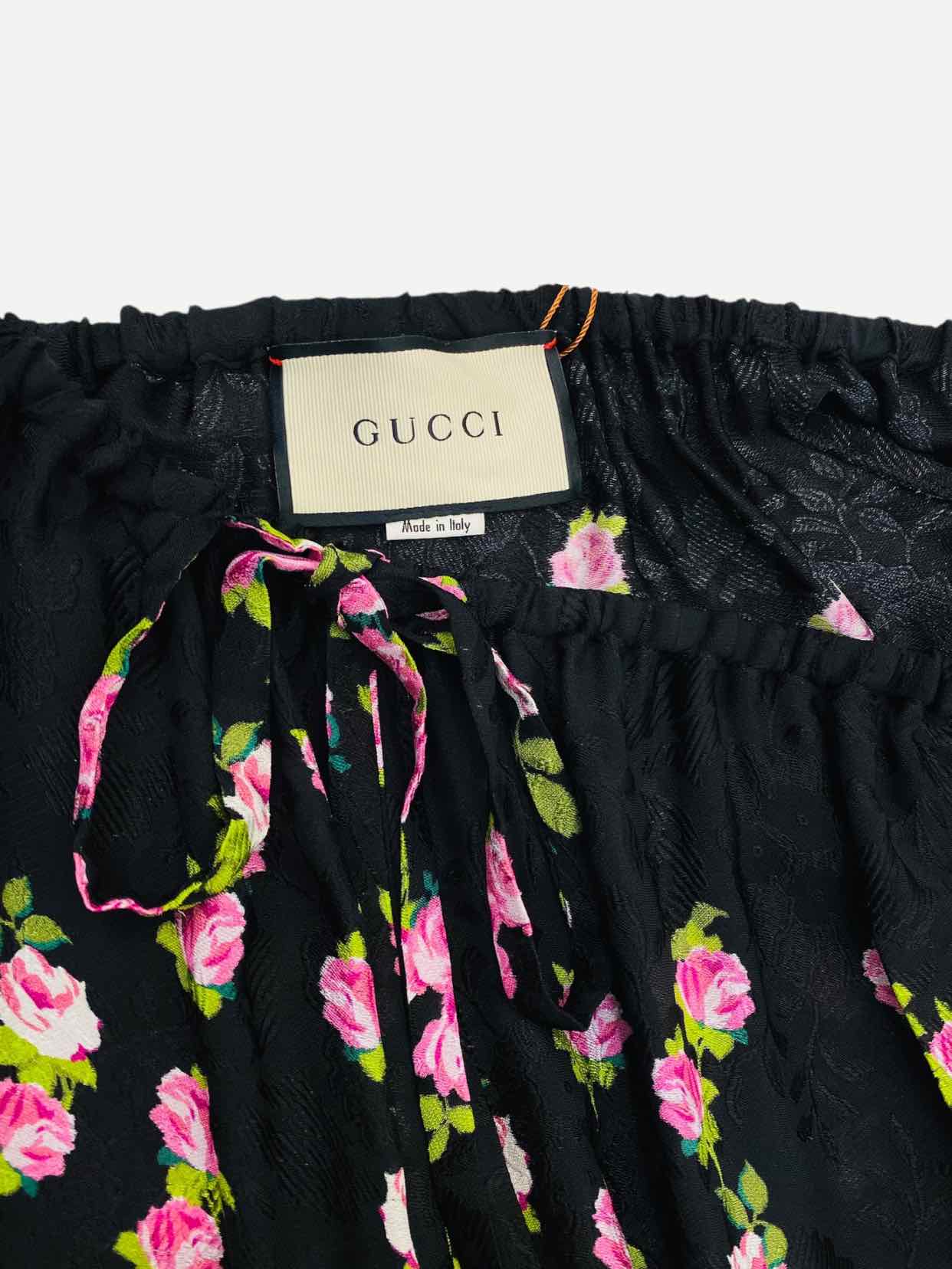 GUCCI Black w/ Pink Rose Print Size US 8 Pants