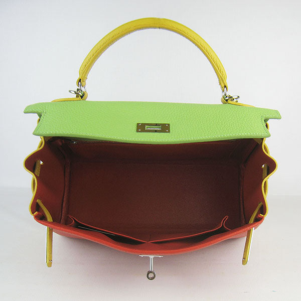Luxury Hermes Kelly 32cm Togo red/green/yellow silver