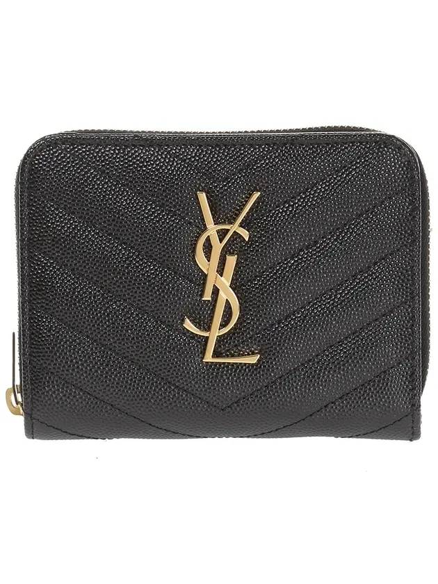 Luxury Saint Laurent Trending 2025 Monogram Matelasse Compact Zipper Around Half Wallet Black